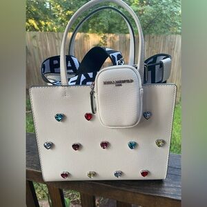 Karl Lagerfeld White Leather Satchel with Colorful Heart Accents & coin purse